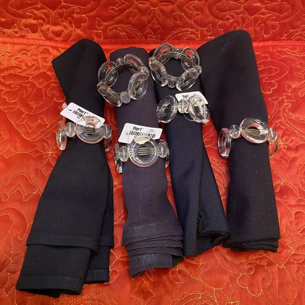VINTAGE PIER 1 Napkin Rings Clear Acrylic Circles And Bronze Metal Wire Set Of 6